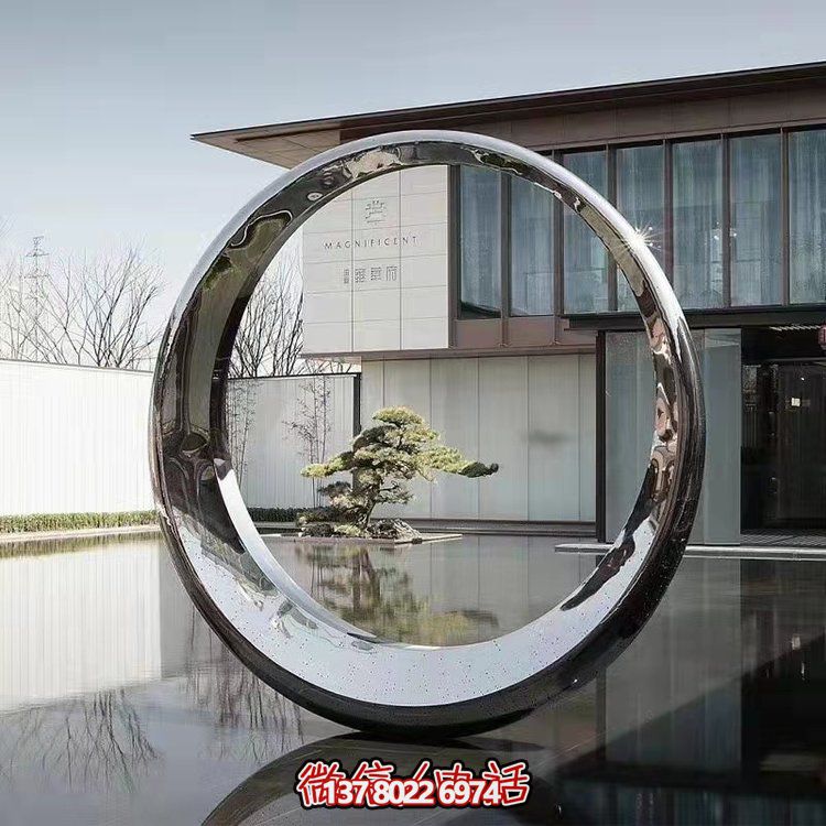 精美幾何雕塑不銹鋼鏡面圓環(huán)會(huì)所廣場(chǎng)戶外裝飾
