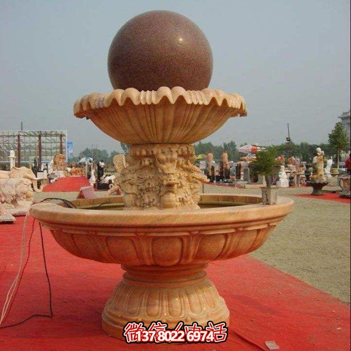 經(jīng)典中式風(fēng)水球，黃銹巖浮雕噴泉水