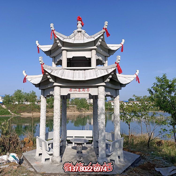 古典風(fēng)格仿古青石二層涼亭，提升園林戶外休息體驗(yàn)