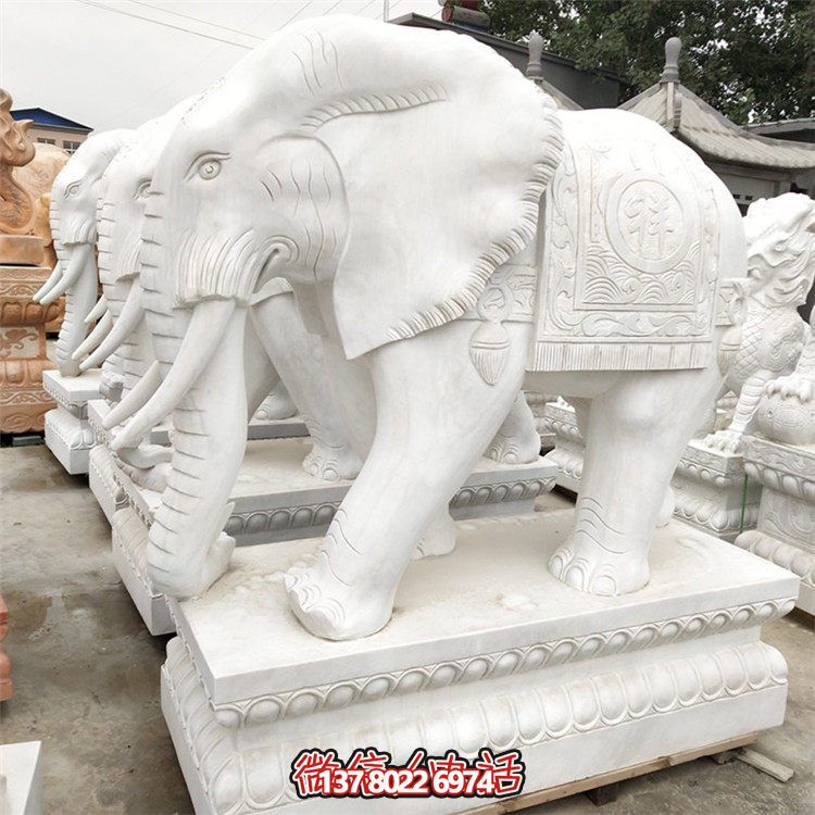 精美石雕大象雕塑，點(diǎn)綴別墅小區(qū)，增添大理石的高貴氣派