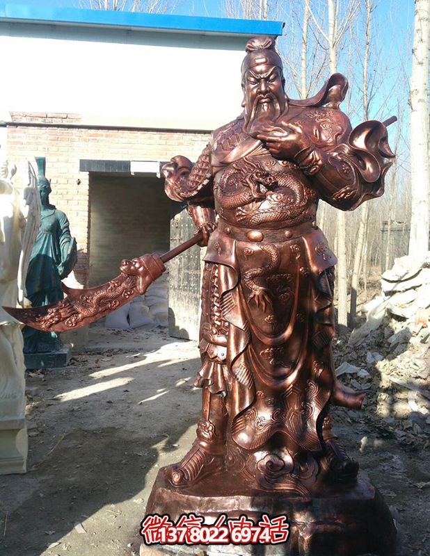 玻璃鋼仿銅景觀關(guān)公雕塑，大型戶外景區(qū)裝飾