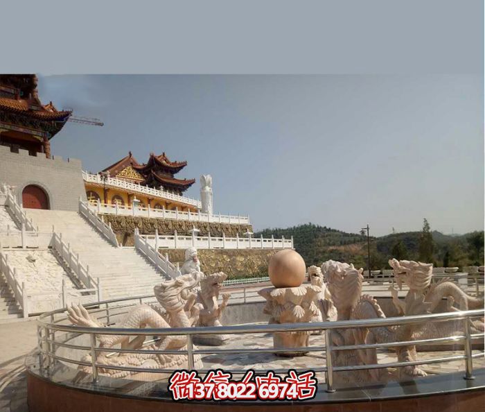 藝術燈光的魔力，紅龍戲球風大型噴泉石雕秀