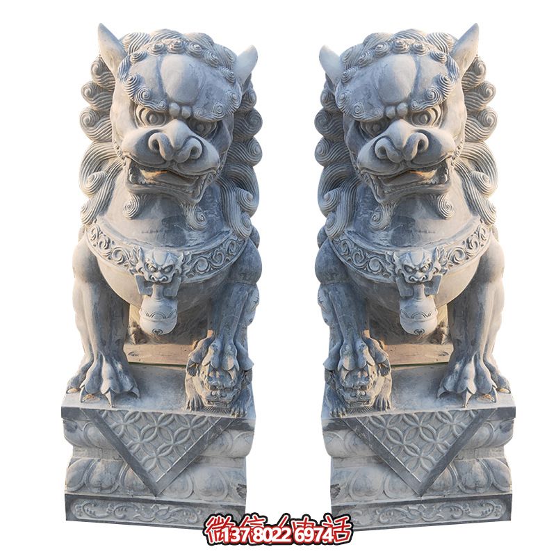經(jīng)典石雕大理獅子雕塑，精致祠堂裝飾