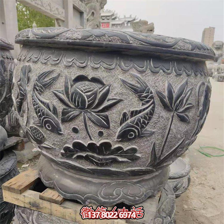 浪漫滿(mǎn)池仿古石雕荷花魚(yú)圓缸