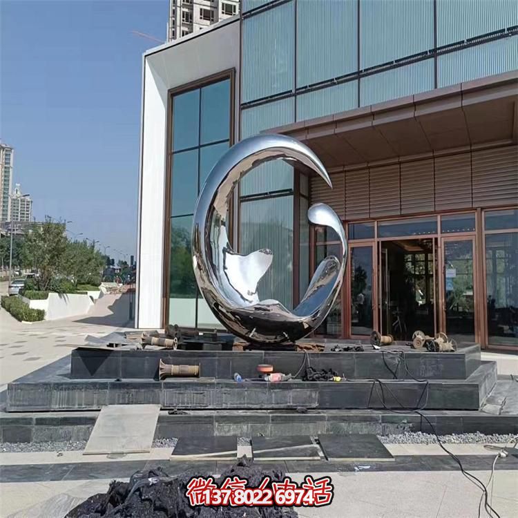 高端不銹鋼創(chuàng)意鏡面圓環(huán)雕塑，點(diǎn)綴酒店會(huì)所裝飾