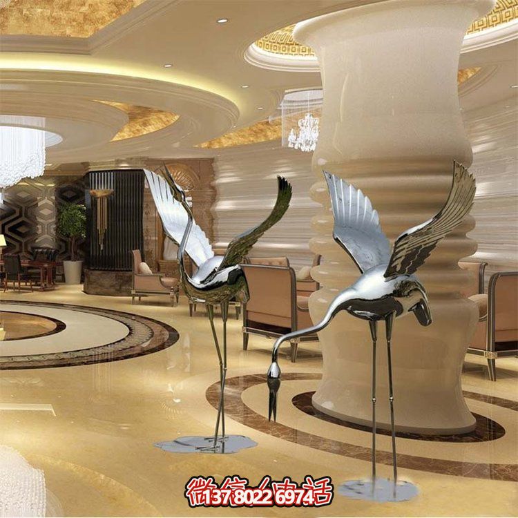 不銹鋼雕塑火烈鳥，鏡面抽象園林裝飾