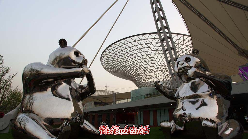 不銹鋼卡通熊貓雕塑，為動物園擺放鏡面裝飾