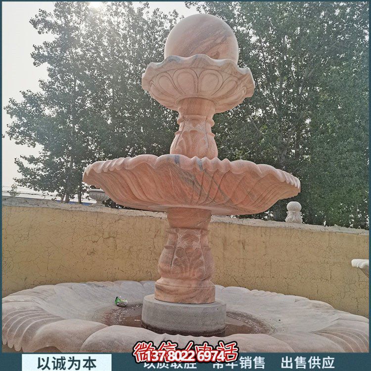 紅大理石石雕園林噴泉，展現(xiàn)絢爛晚霞