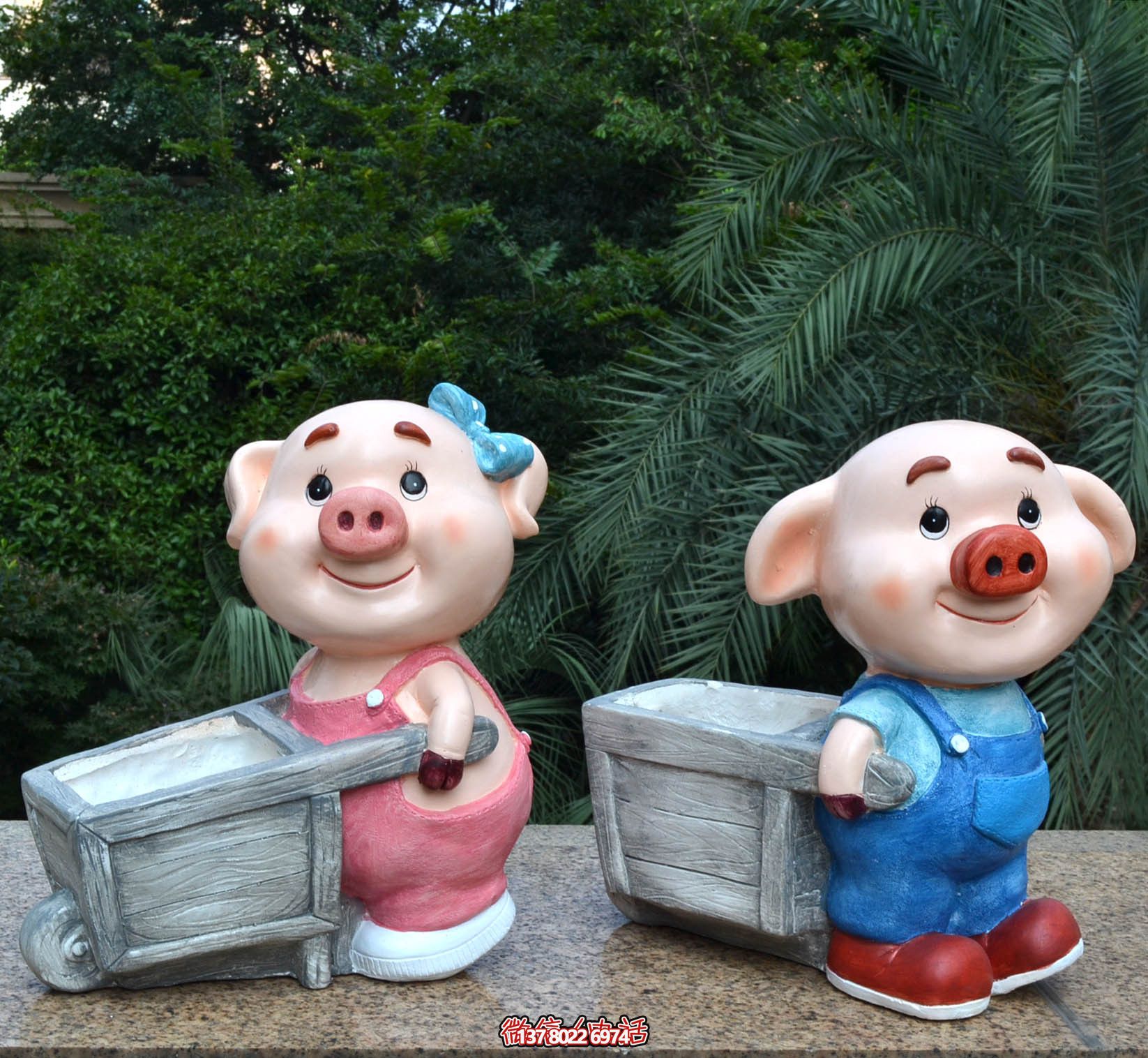 玻璃鋼彩繪雕塑拉車，美化公園景觀