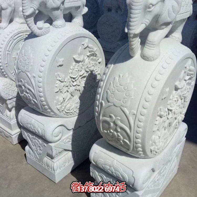 漢白玉小象石雕抱鼓，為您的別墅庭院增添優(yōu)雅氣息
