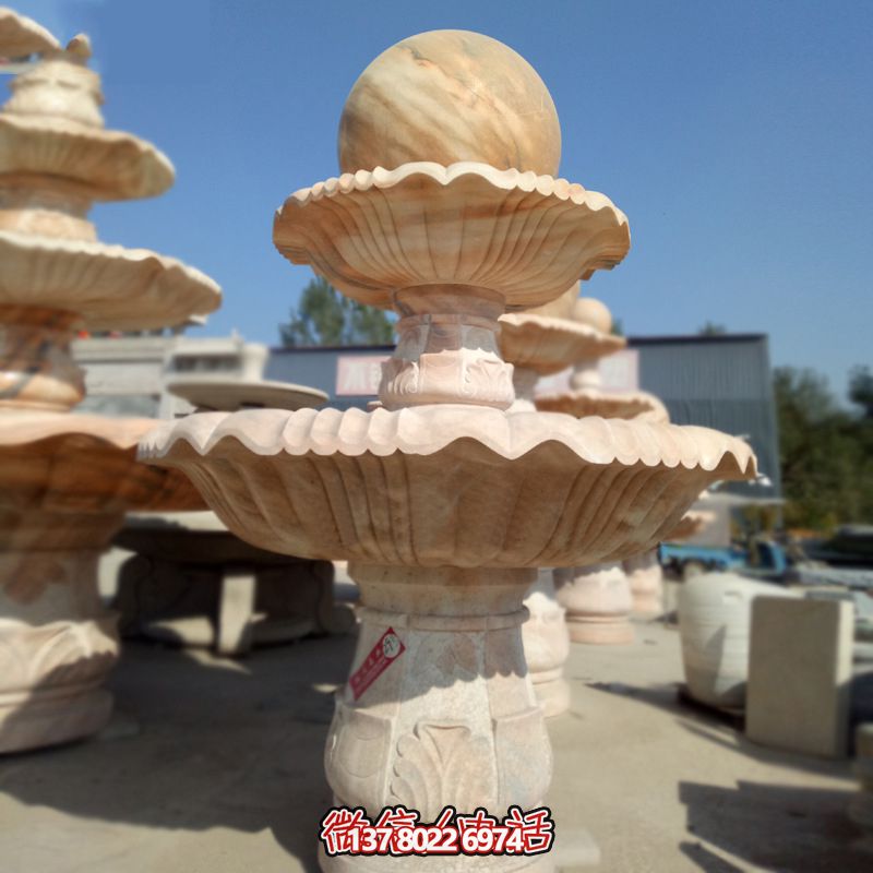 私家庭院風(fēng)水紅景觀，點綴晚霞夢幻雕塑噴泉