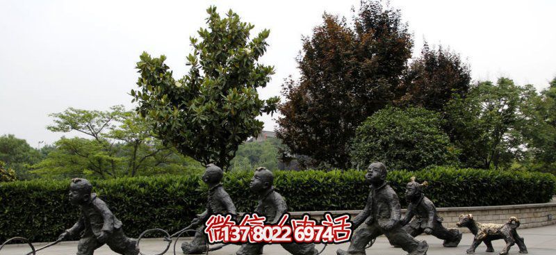 推鐵環(huán)，兒童奔跑，公園雕塑銅雕