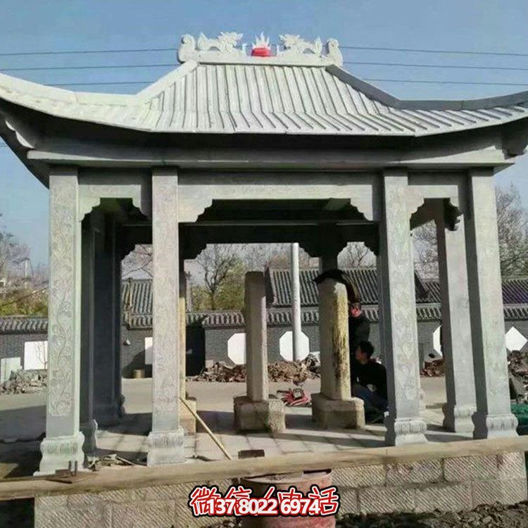 精美大型戶外涼亭，用石雕雕塑裝點(diǎn)大理石美景