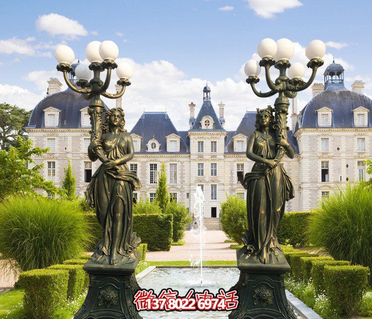 西方風(fēng)格別墅景觀裝飾，銅雕女性雕塑