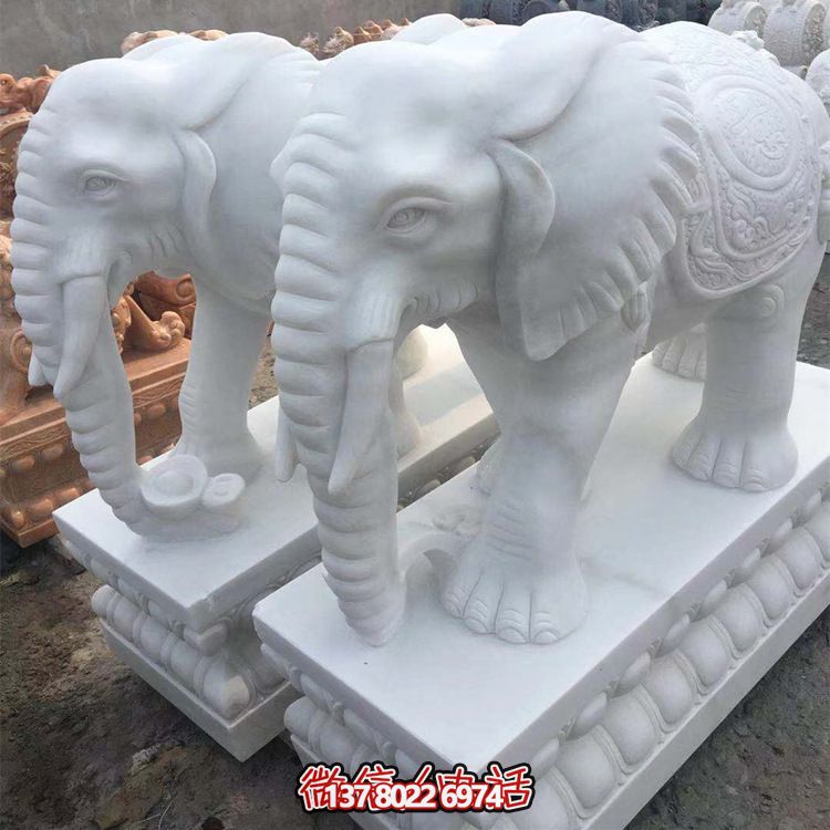 雕塑藝術(shù)融入園林景觀，漢白玉大象石雕點(diǎn)綴戶外