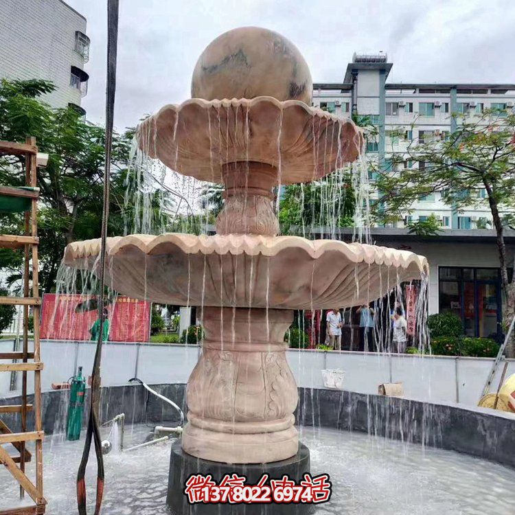 歐式大理石石雕流水噴泉，紅晚霞點(diǎn)綴