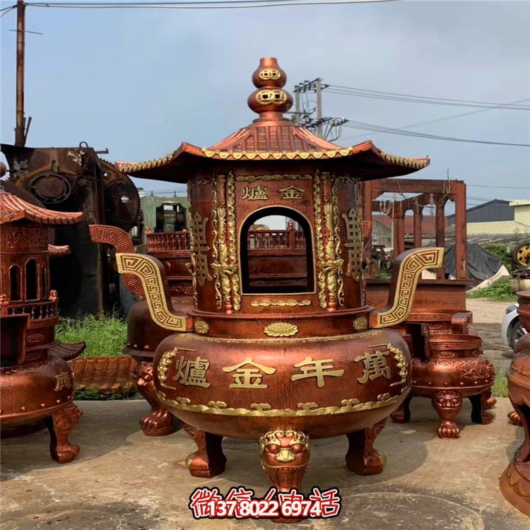 純銅寶香爐，室內(nèi)祠堂浮雕擺放裝飾