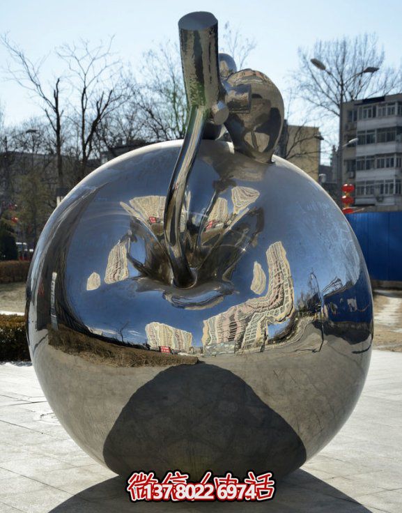 不銹鋼雕塑，鏡面蘋果，適合戶外擺放的精美裝飾