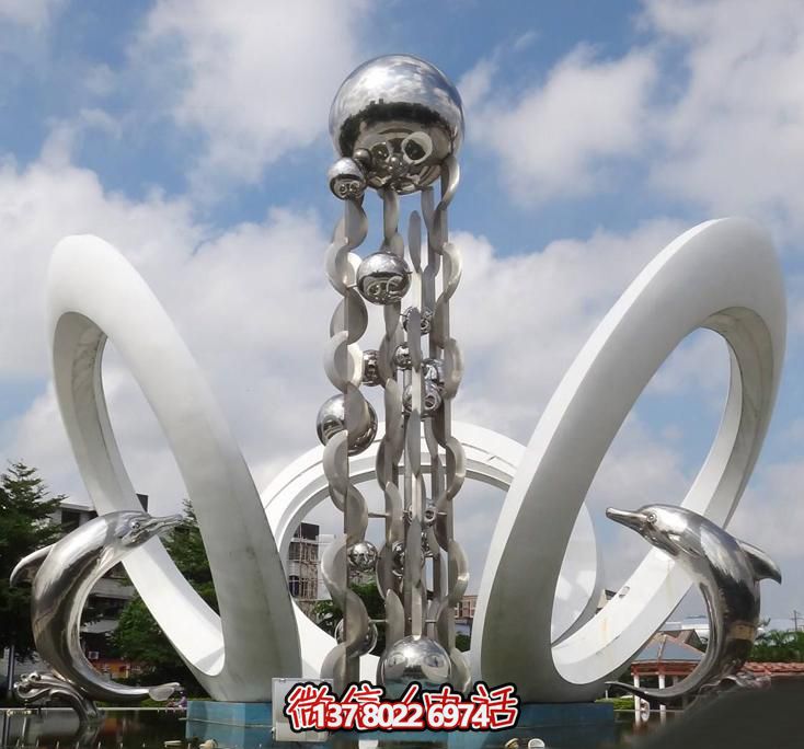 海豚個性不銹鋼雕塑，大型廣場裝飾裝置