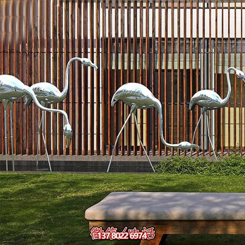 公園休閑裝飾，精美不銹鋼雕塑火烈鳥
