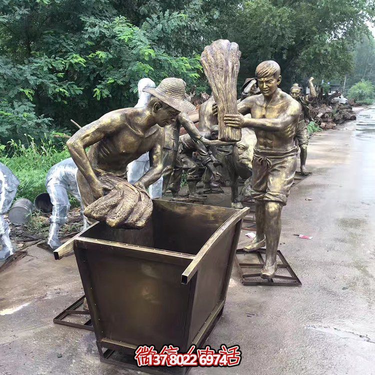 中國民俗——打麥子、勞動、人物雕塑