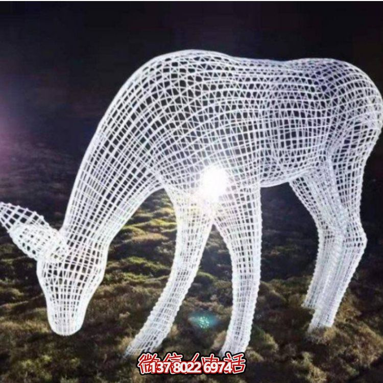 鏤空不銹鋼幾何梅花鹿雕塑，創(chuàng)意戶外擺件