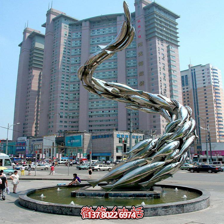 大型水景觀雕塑，螺旋游水魚群擺放