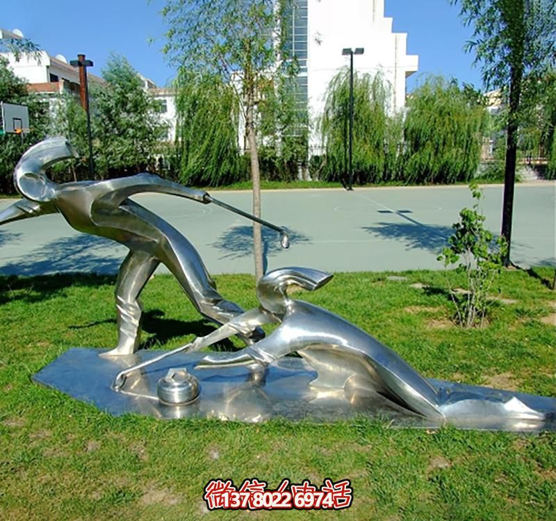 不銹鋼冰壺雕塑，點(diǎn)綴小區(qū)花園，創(chuàng)造休閑運(yùn)動(dòng)空間