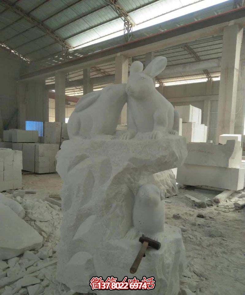 名門大號石雕兔子雕塑，高端裝飾您的別墅