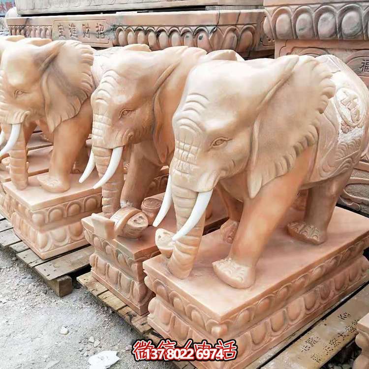 紅晚霞，石雕大象雕塑，點(diǎn)綴庭院空間