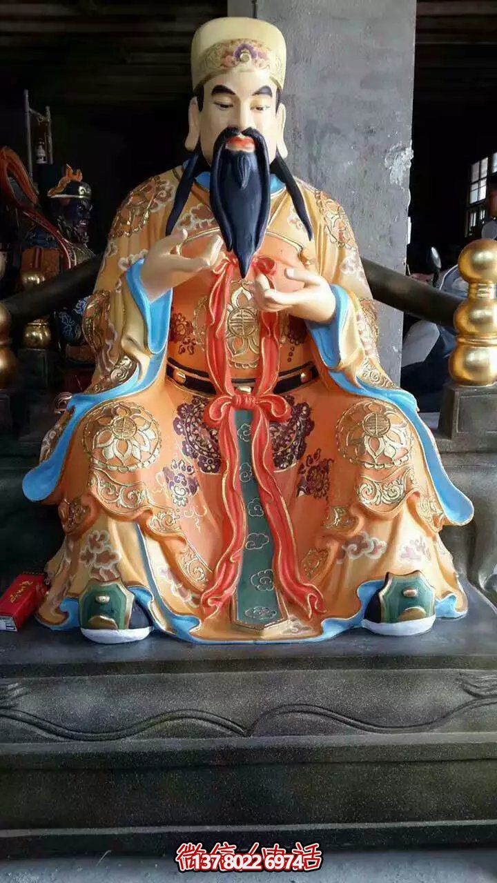 精美供奉財(cái)神雕塑，玻璃鋼彩繪絢麗奪目