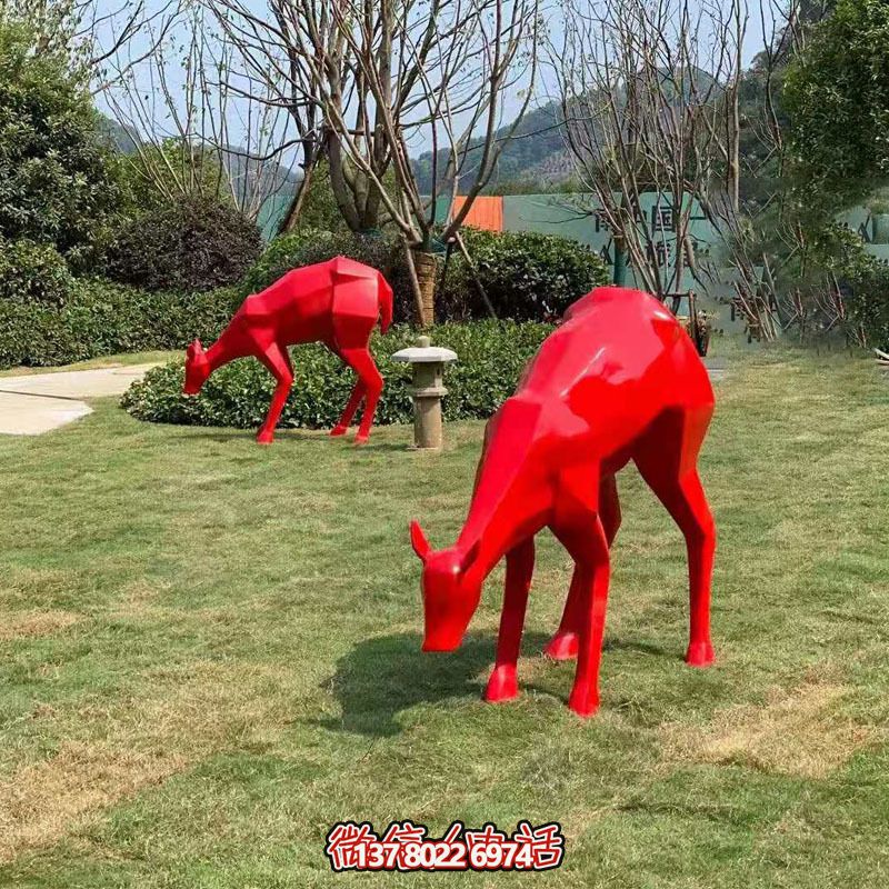 玻璃鋼梅花鹿雕塑裝飾品，紅色景觀裝飾