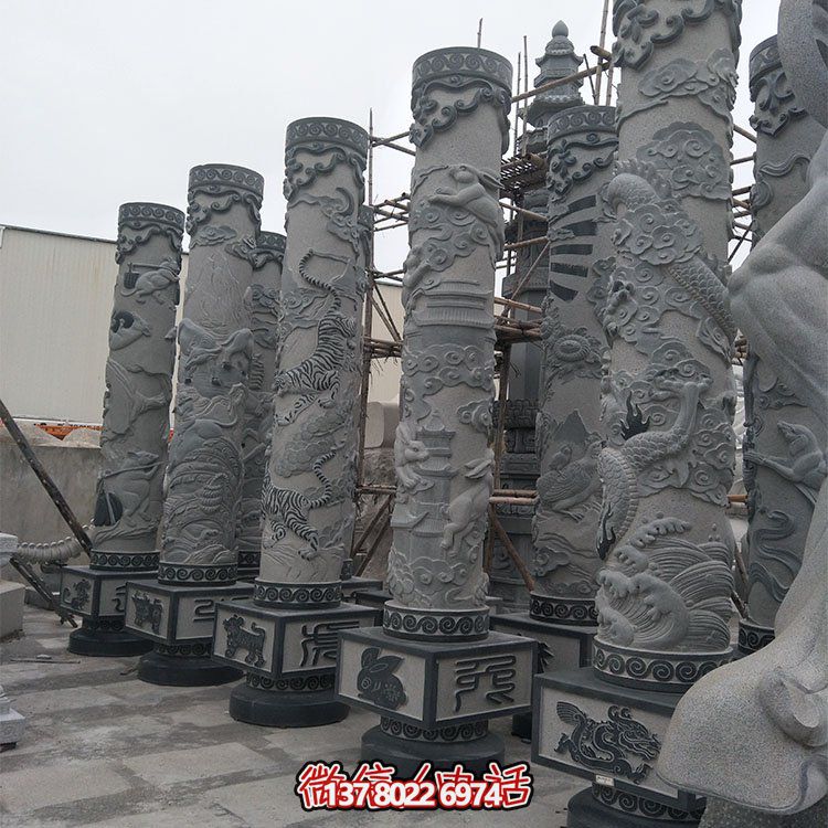 精美石雕十二生肖浮雕，傳承文化，點(diǎn)綴廣場柱子