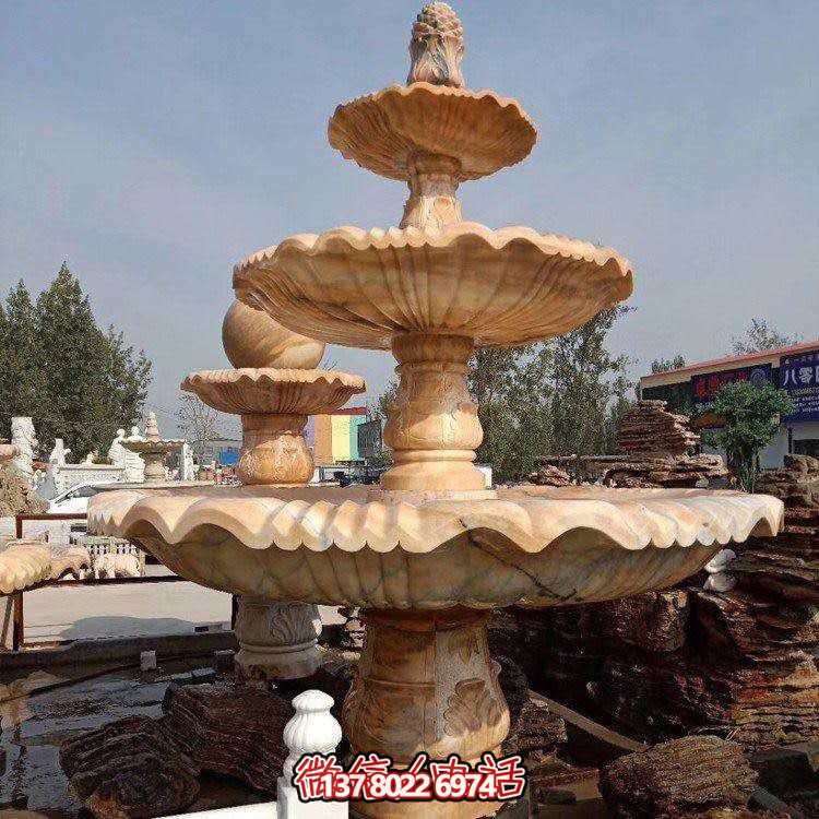 紅石材雕刻層噴泉，點綴天然晚霞水園林