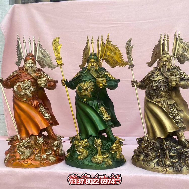 銅雕關(guān)公擺件，家居供奉雕塑裝飾