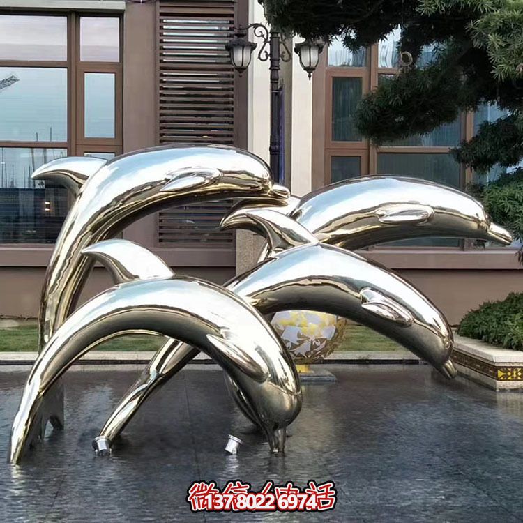 海豚潛泳雕塑，不銹鋼持久耐用
