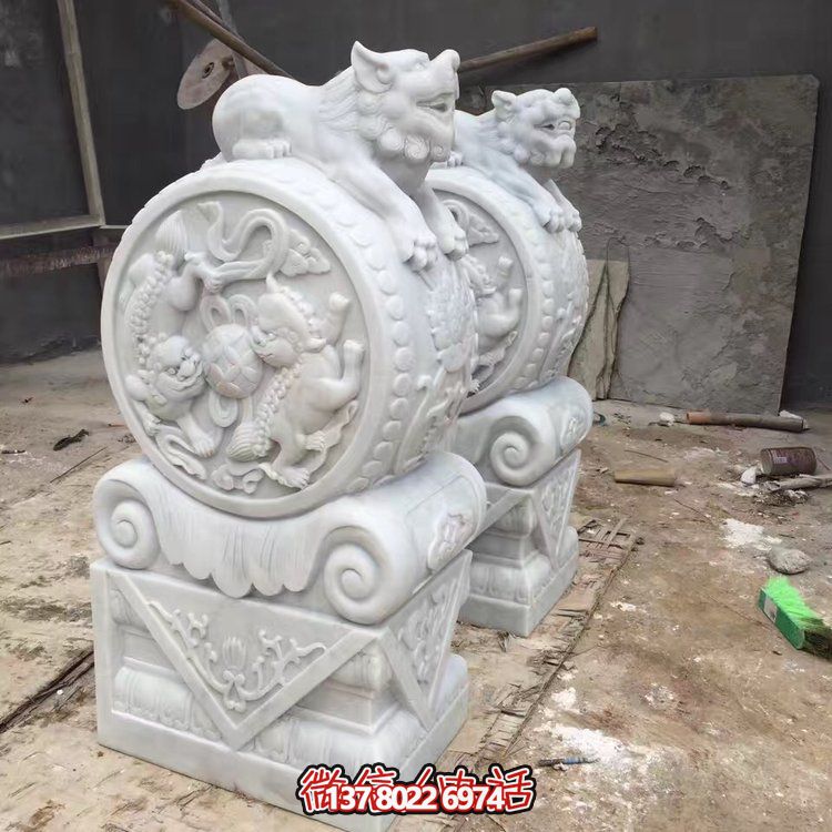 精美大理石石雕抱鼓雕塑，裝點(diǎn)別墅庭院門口