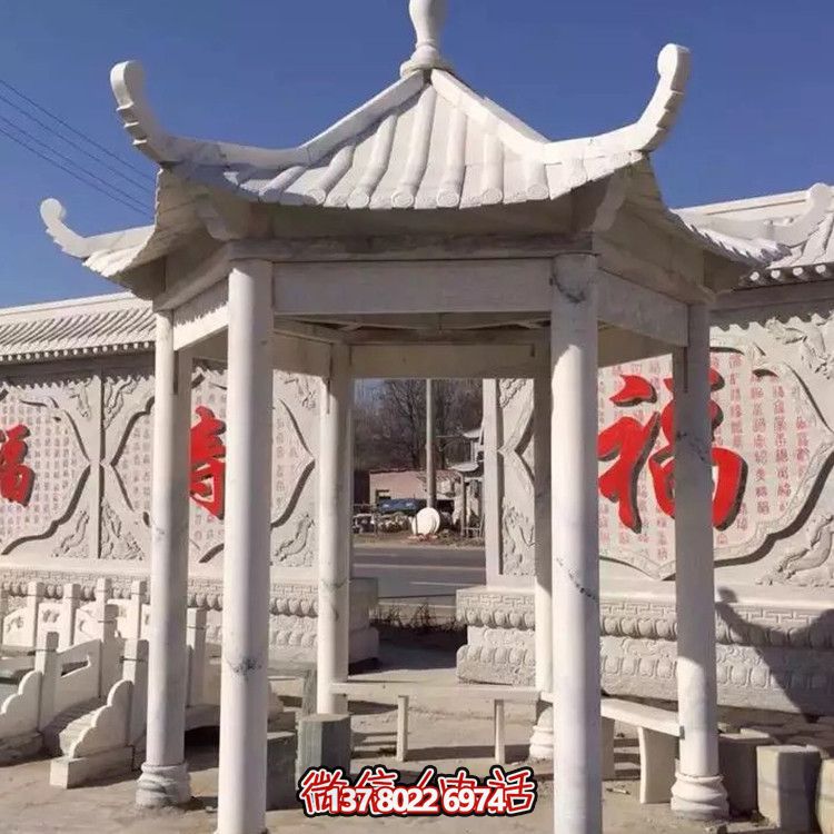 中式古建涼亭，大理石仿古裝飾庭院擺放