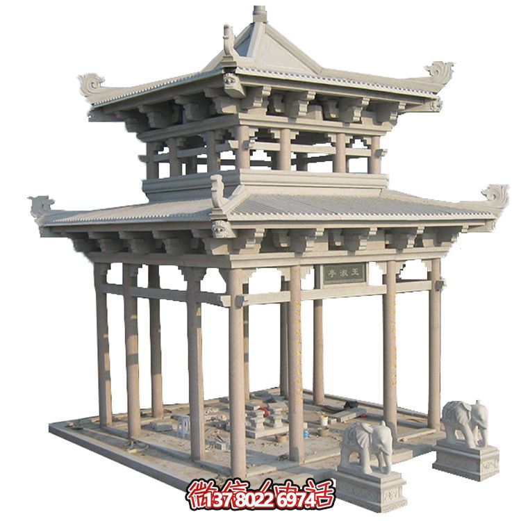 古典多角涼亭建筑大氣，石雕精美，園林景觀完美