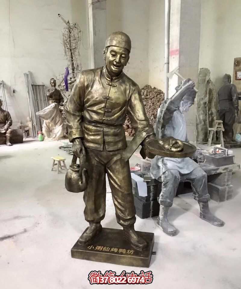 玻璃鋼小吃鋪，雕塑裝飾，店小二上菜