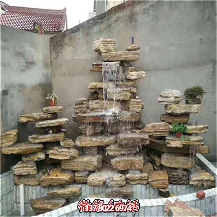 大型立式層流水假山石造景，給你驚艷的室外庭院廣場