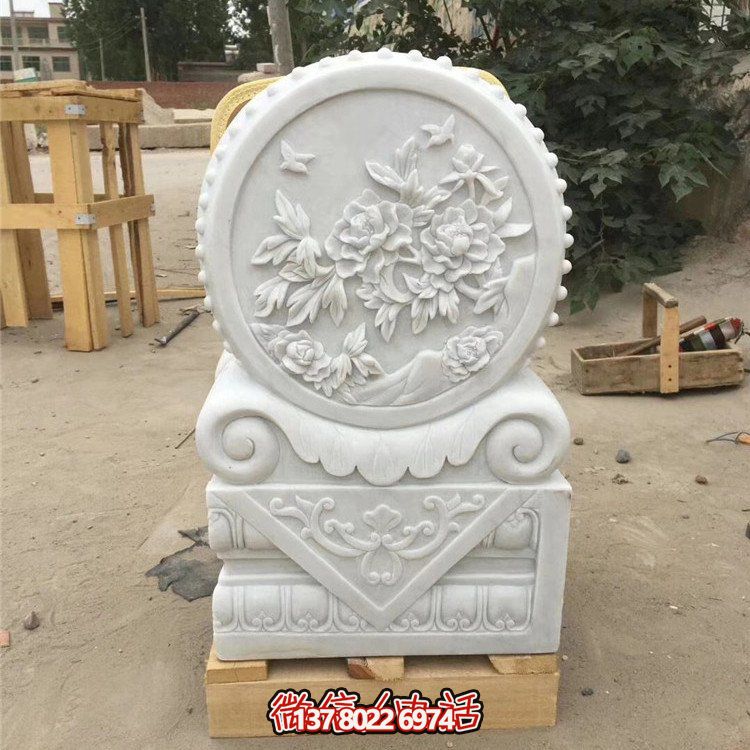 經(jīng)典石雕藝術(shù)，漢白玉石雕大理石門口門墩鎮(zhèn)宅鼓抱雕塑戶外裝飾