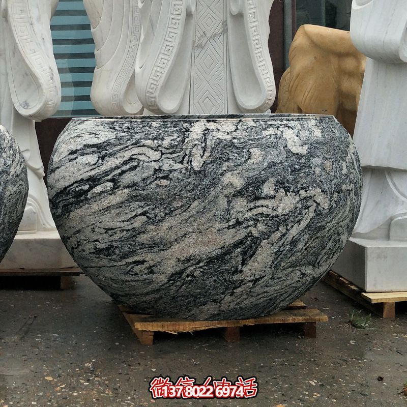 精美大理石石雕魚缸，點(diǎn)綴庭院雕塑