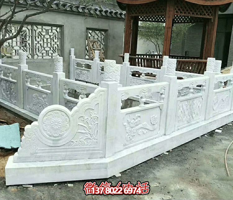 唯美古典庭院，池塘裝飾雕塑，漢白玉欄桿