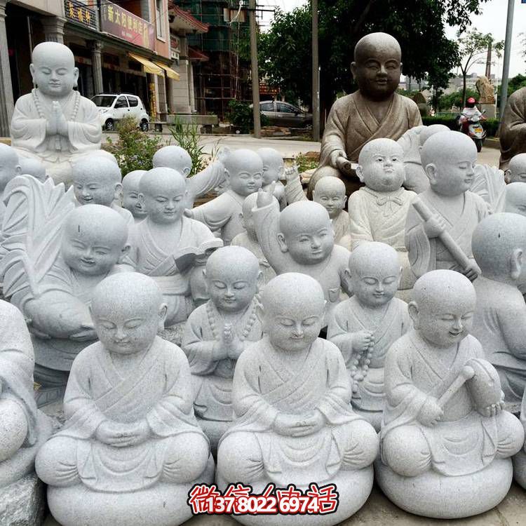 天然砂巖雕刻小沙彌擺件，美麗景致精美寺院家居裝飾