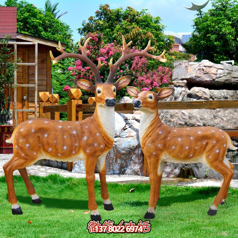 公園玻璃鋼彩繪兩只鹿雕塑 公園玻璃鋼彩繪兩只鹿雕塑