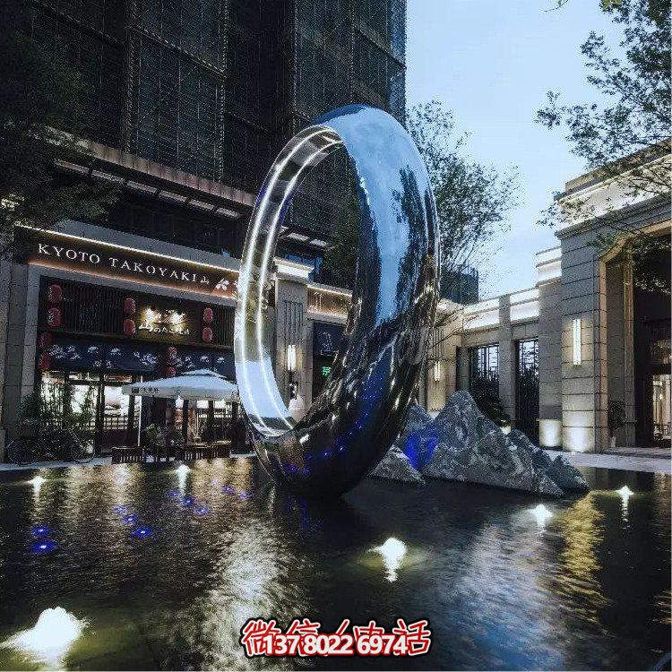 不銹鋼圓環(huán)，水景噴泉裝飾燈光雕塑