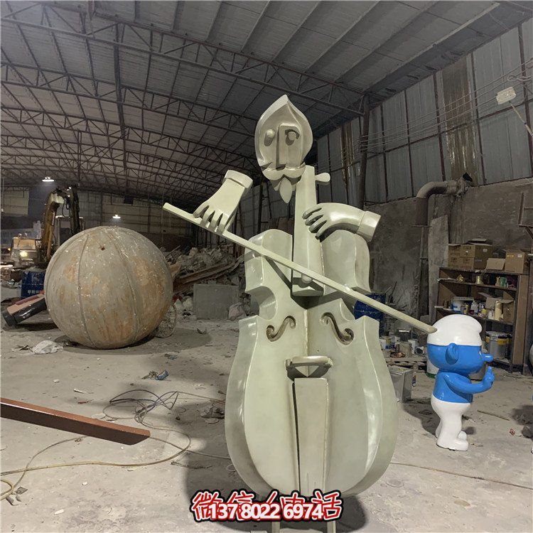城市創(chuàng)意玻璃鋼彈大提琴抽象藝術人物雕塑