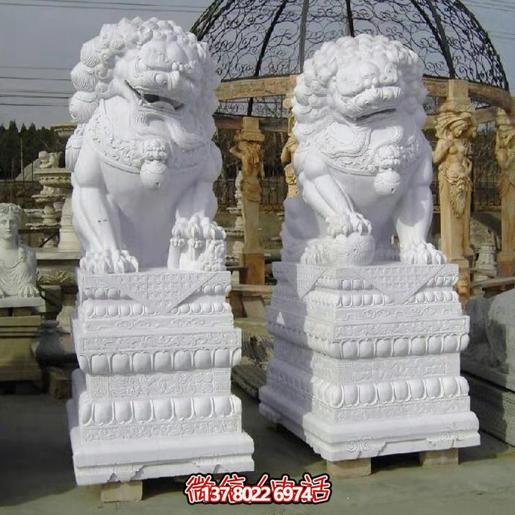 別墅景區(qū)大型漢白玉石雕一對獅子雕塑 別墅景區(qū)大型漢白玉石雕一對獅子雕塑