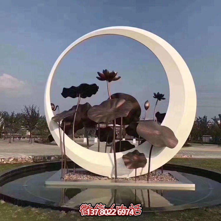 地產廣場不銹鋼創(chuàng)意荷葉戶外園林圓環(huán)雕塑